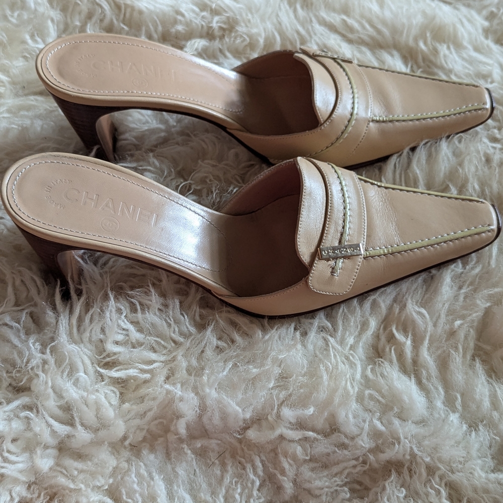 Authentic Chanel Beige Leather Heels
